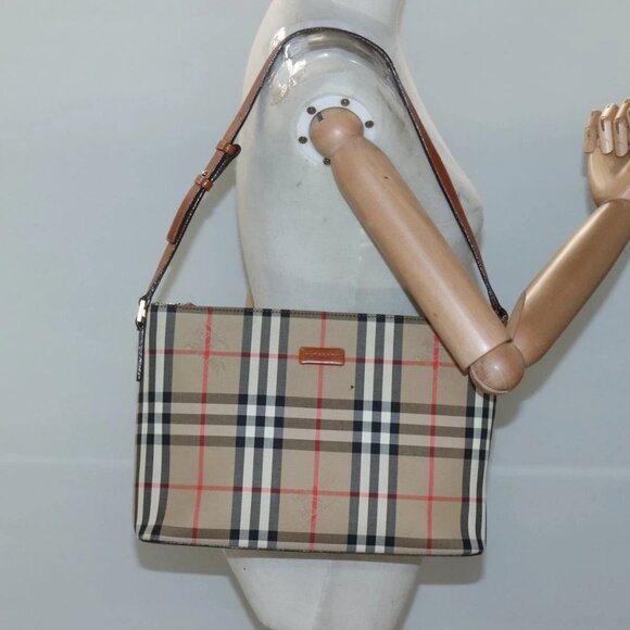 BURBERRY Nova Check Shoulder Bag Canvas Beige Gold Auth 121443 - Picture 14 of 16